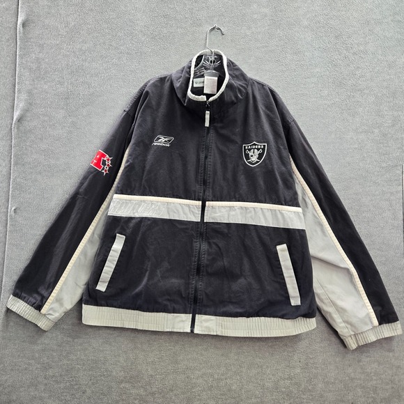 VINTAGE Oakland Raiders Men Jacket 2XL Black Bomber Logo Reebok Embroidered 90s - Picture 1 of 13